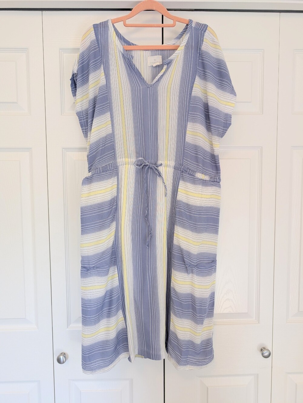Nordstrom Caslon Cotton Striped Dress With Drawstring Fully Lined Sz L